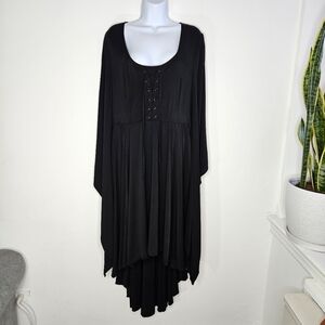 Torrid Black Hi-Lo Dress Lace-Up Front Bell Sleeves Goth Halloween Witch Size 1